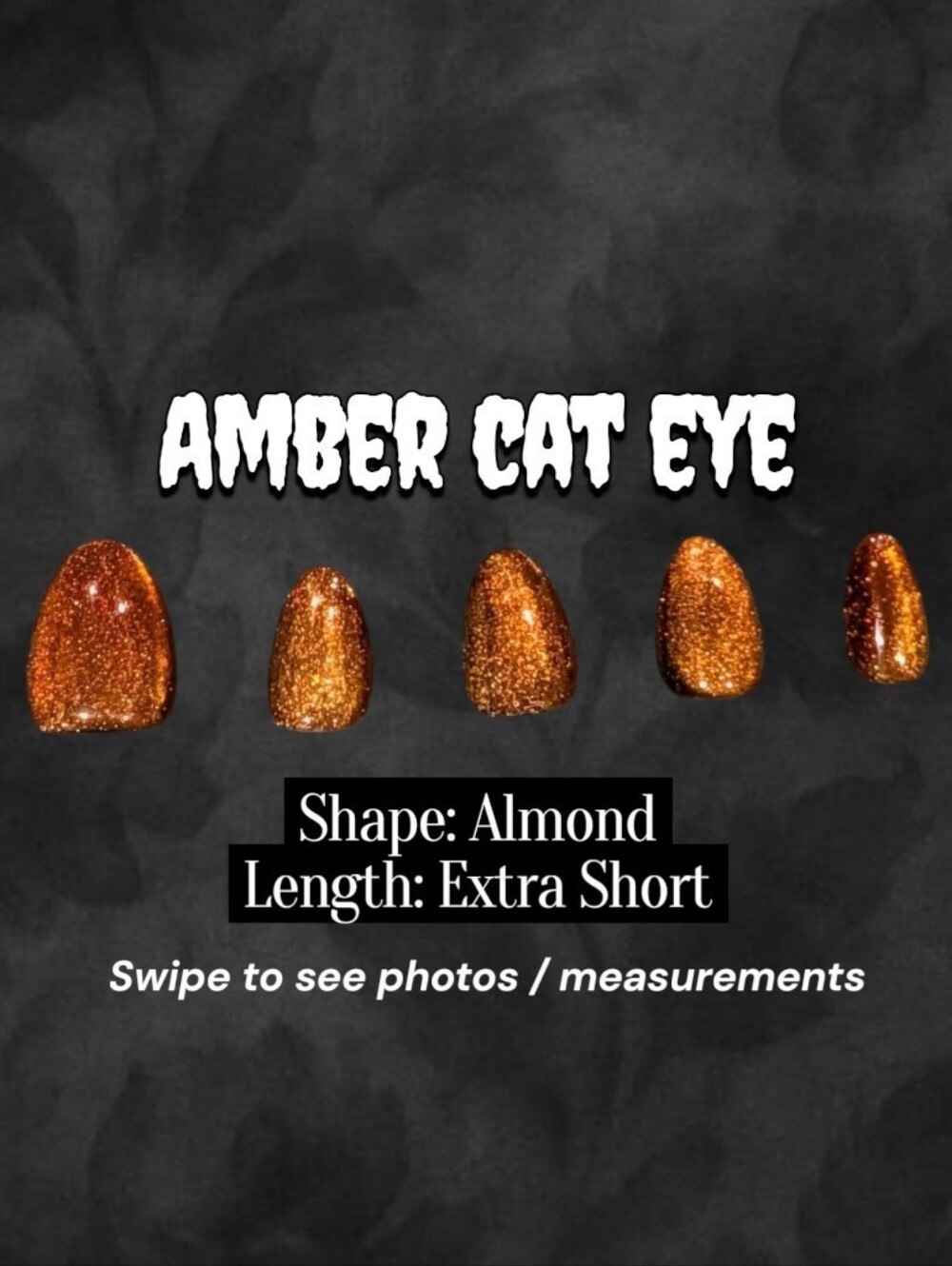 NEW / HANDMADE - Amber Cat Eye Glitter Almond Extra Short Length Press On Nails